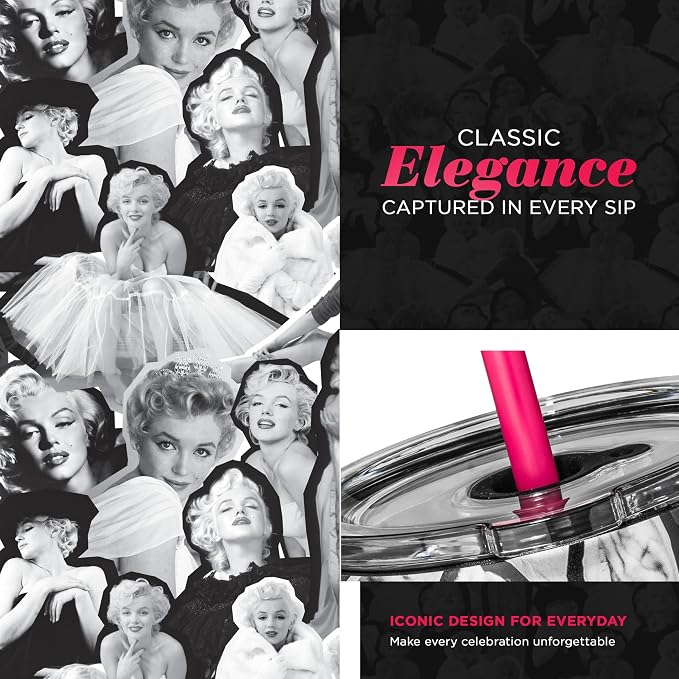 Dragon Glassware x Marilyn Monroe Tumbler with Straw & Lid, 24 oz | Vacuum Insulated Stainless Steel Tumbler with Straw & Lid; Double Walled Tumbler with Straw Charm; Marilyn Monroe Cup - Image 4