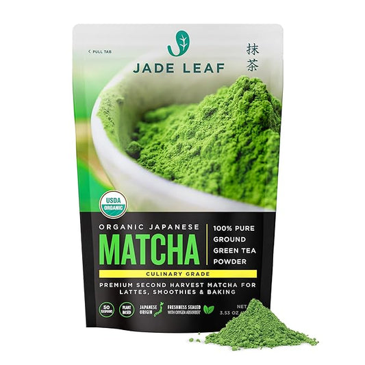 Jade Leaf Matcha Organic Premium Ceremonial Grade Matcha Green Tea Powder - Japanese - Culinary, Ingredient, Ceremonial Barista Teahouse, Latte, Collagen, 3.53 Ounce (Pack of 1), Culinary