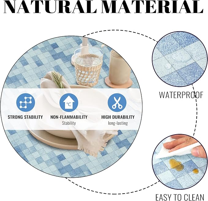 FIFTY FEET 54X54 Inch Square Tablecloth, Vinyl Tablecloth with Flannel Backing Waterproof Table Cloth, Spill Proof Picnic Table Cover for Outdoor/Indoor/Camping/Dining(Blue Plaid) - 4 Packs - Image 3