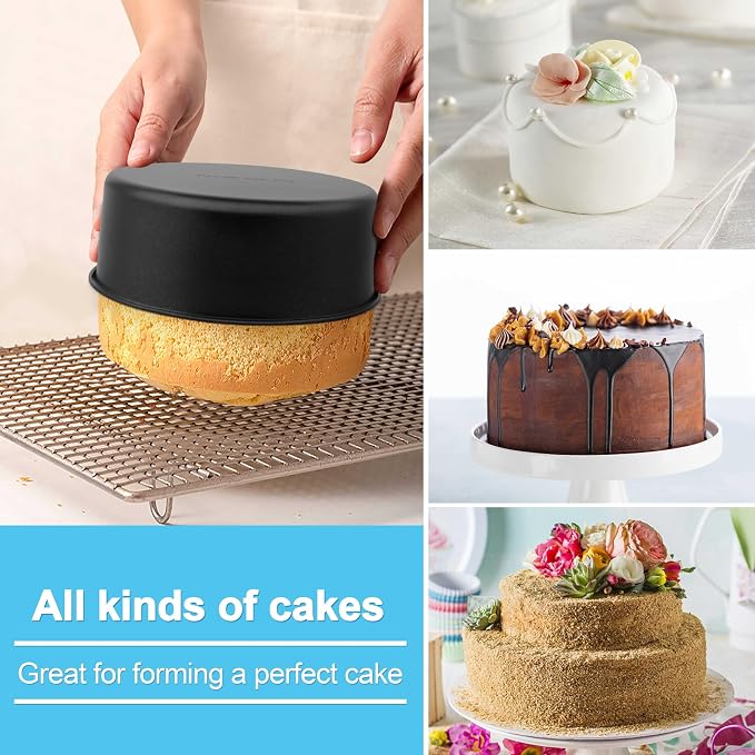 E-far Deep Cake Pan Set of 3 (6/8/9½ Inch), Nonstick Stainless Steel Round Cake Pans Tins for Baking Layer Wedding Cakes, Stainless Steel Core & Nontoxic Coating, Deep & Straight Side - Image 6