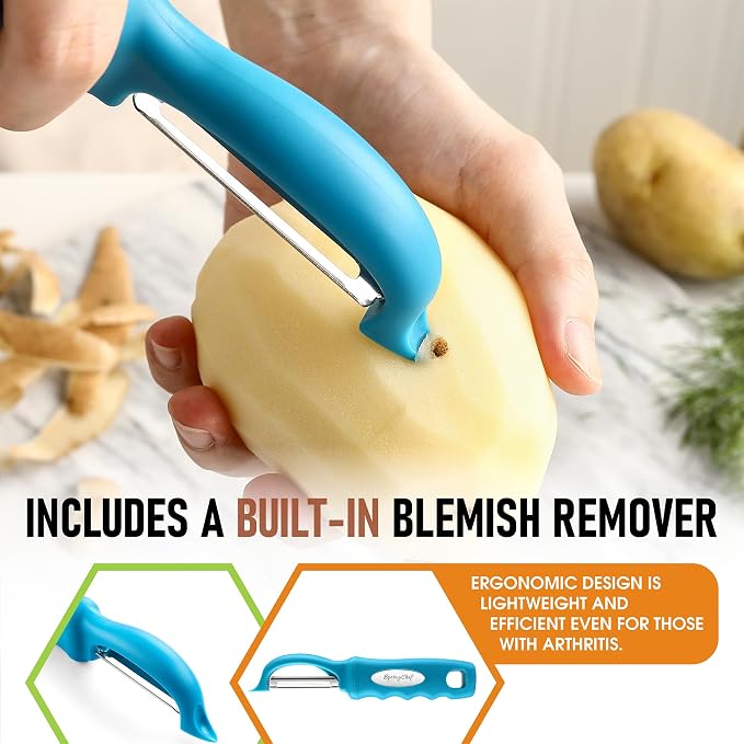 Spring Chef Swivel Vegetable Peeler with Soft Grip Handle, Set of 2, Teal | Premium Potato Peeler w/ Ultra Sharp Stainless Steel Blades, Multifunctional Veggie Peeler for Apple, Carrot, Cucumber, Fruit - Image 5