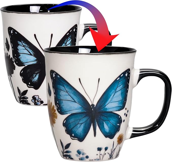 Butterfly Mug - Ceramic Heat Sensitive Tea Cup, 16oz Cute Magic Coffee Mugs, Butterfly Gifts for Women, Mothers' Day & Easter Gift Idea by Asmwo