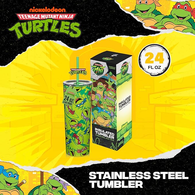 Dragon Glassware x Teenage Mutant Ninja Turtles Insulated Tumbler, 24 oz | Vacuum Insulated Stainless Steel Tumbler with Straw & Lid; Double Walled TMNT Tumbler with Straw Topper; Ninja Turtle Cup - Image 2