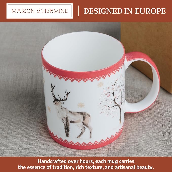 Maison d' Hermine Coffee Mug with Handles Tea Cups (12 Ounce, Pack of 2) | Fine Bone China Coffee Mugs for Hot Beverages Cappuccino Latte Home Restaurant Hotel Spring Summer -Rural Christmas - Image 2