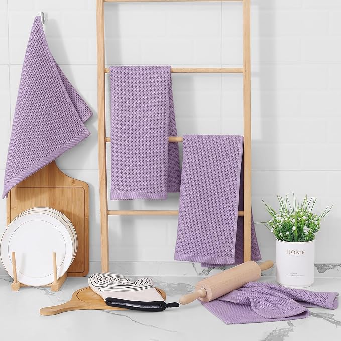 Homaxy 100% Cotton Waffle Weave Kitchen Dish Towels 4-Pack, Lavender | 13 x 28 Inches, Ultra Soft Absorbent Dish Towels, Quick Drying Cleaning Towels - Image 6