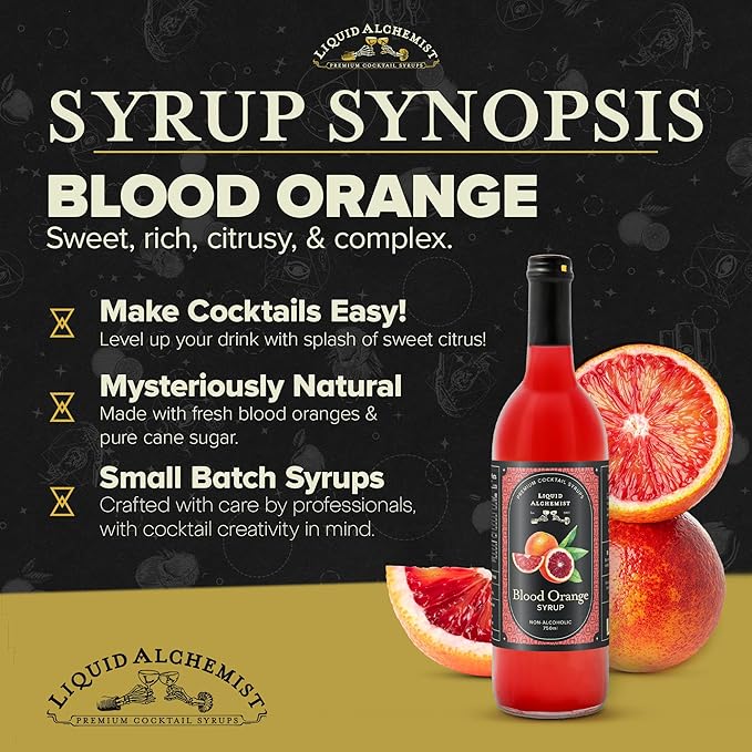 Liquid Alchemist Blood Orange Syrup for Cocktails - Real Ingredients Make this the Perfect Winter Cocktail or Margarita Mix - Non-GMO Blood Orange Sour Mix (25.4 oz)