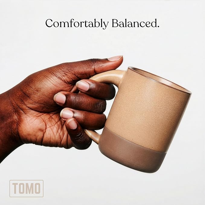 TOMO Mugs Set of 2, 12oz Modern Stoneware Coffee Mugs, Large Handle Ceramic Drinkware - Wheat - Image 2