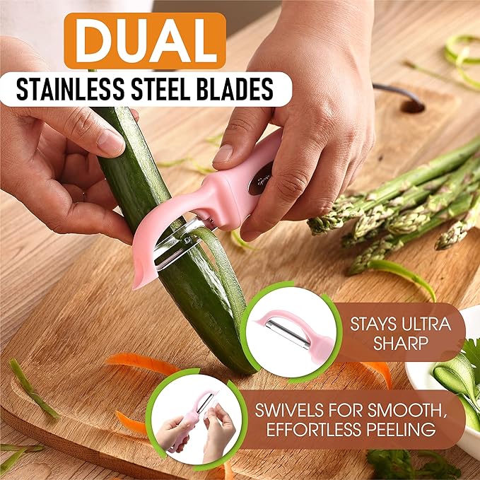 Spring Chef Swivel Vegetable Peeler with Soft Grip Handle, Pink Lemonade | Premium Potato Peeler w/ Ultra Sharp Stainless Steel Blades, Multifunctional Veggie Peeler for Apple, Carrot, Cucumber, Fruit - Image 2