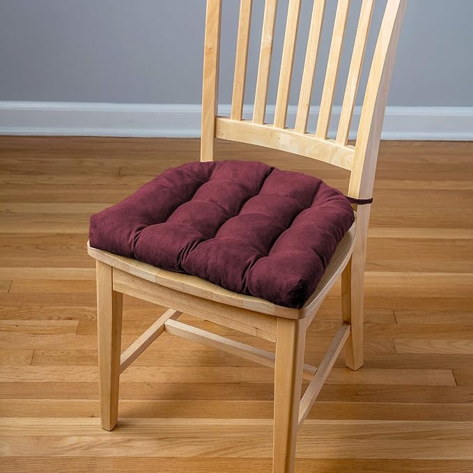 Barnett Home Decor Microsuede Claret Red Dining Chair Pad with Ties - 15 x 17 Size Small Chair Cushion - Latex Foam Fill Cushion, Reversible, Machine Washable - Microfiber Ultrasuede Wine Red - Image 7