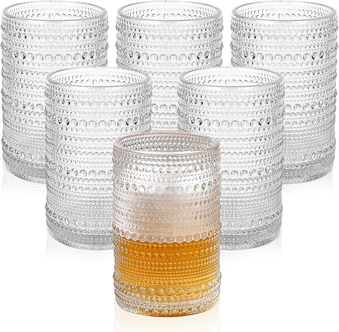 ZMOWIPDL Drinking Glasses Set of 6,15 oz Clear Hobnail Glass Cups | Vintage Glassware，Embossed Water Tumbler,for Beer,Cocktail,Whiskey,Juice and Various Mixed Drinks- 1 Cleaning Brus by ZMOWIPDL