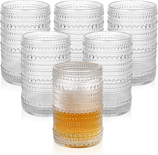ZMOWIPDL Drinking Glasses Set of 6,15 oz Clear Hobnail Glass Cups | Vintage Glassware，Embossed Water Tumbler,for Beer,Cocktail,Whiskey,Juice and Various Mixed Drinks- 1 Cleaning Brus by ZMOWIPDL