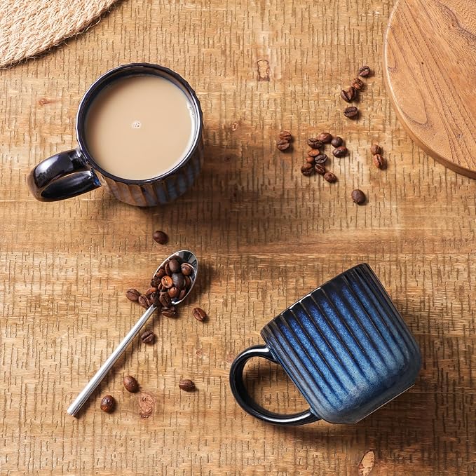 famiware Coffee Mugs Set of 4, Starlight 11 oz Mug Cup Set with Handle for Coffee, Tea, Cocoa, Milk - Ceramic Stoneware Mug Set, Nebulas Blue - Image 6