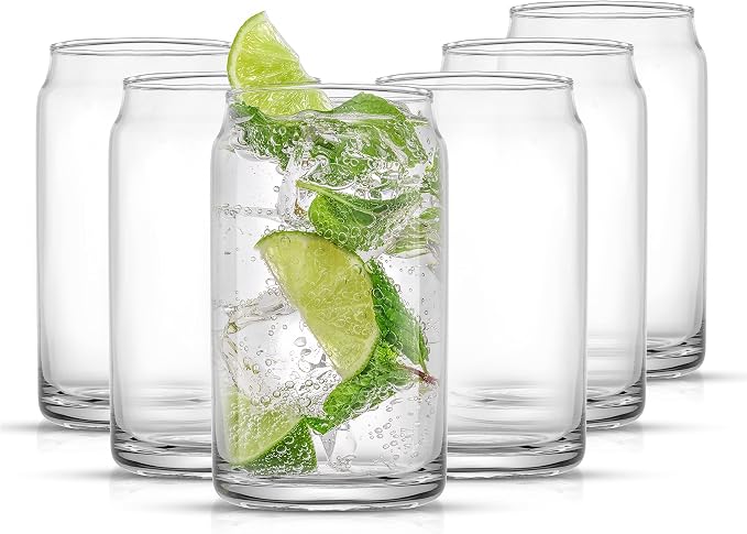 JoyJolt Drinking Glass Cups Set of 6-16oz Beer Can Glasses. Clear Soda Can Shaped Glass Cups, Cute Iced Coffee Cup Tumblers, Cold Drink Glassware, Unique Water, Tea, Cocktail Glass Set - Image 8
