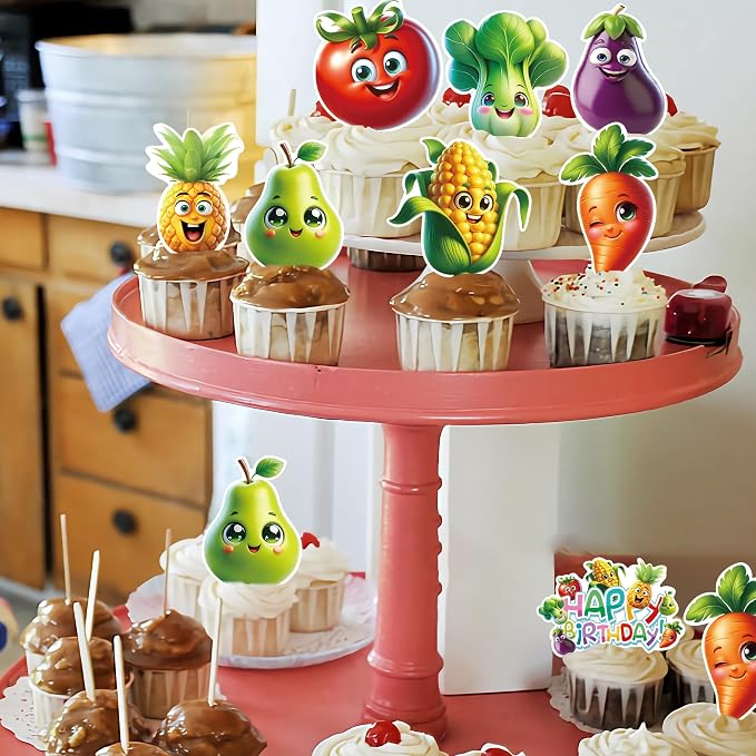 48Pcs Edible Fruit Birthday Cupcake toppers Wafer Paper Dancing Fruit Birthday Decorations for Baby Shower Wedding Party Decorations - Image 5
