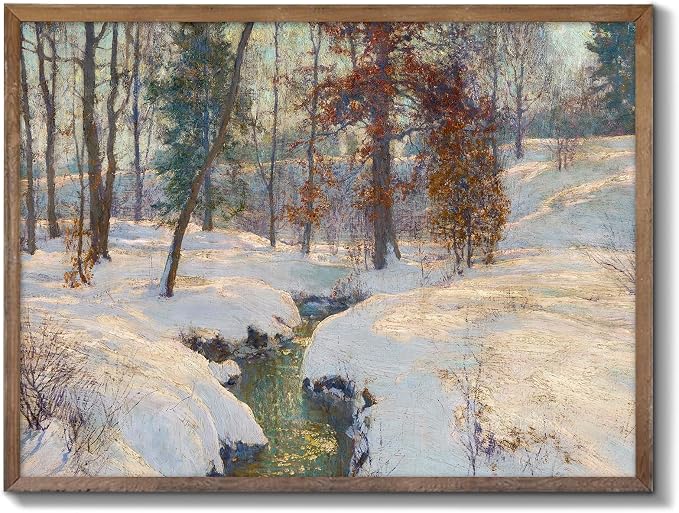Winter Forest Landscape Wall Art Vintage Snowy Pine Trees Painting Prints Rustic Snowscape Picture Nature Wilderness Illustrations Modern Art Unframed for Living Room Bedroom Home Walls Decor, 12x16 Inch by XOCUUI
