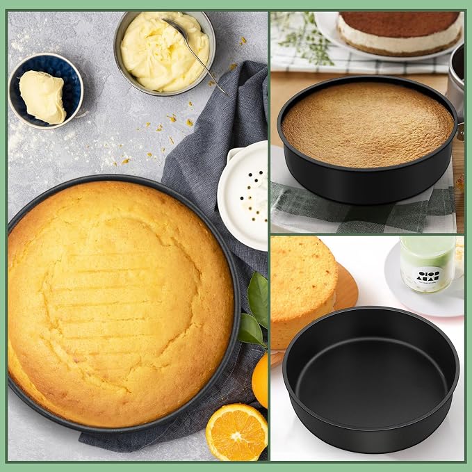 E-far Cake Pan Set of 3 (6 inch/8 inch/9½ inch), Nonstick Round Baking Cake Pans for Tier Birthday Wedding Cake, Stainless Steel Core & Non-Toxic Coating, 2 Inch Deep (Black) - Image 4