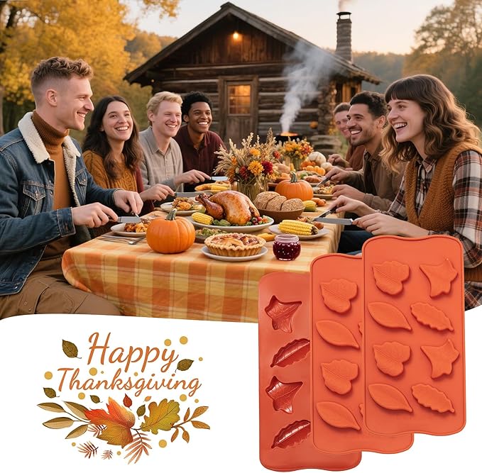 Leaf Silicone Mold 3 Pack Maple Leaf Molds for Chocolate Candy, Ice Cube, Jello, Wax, Autumn Theme Cake Cupcake Decor, Perfect for Thanksgiving, Fall Harvest Party