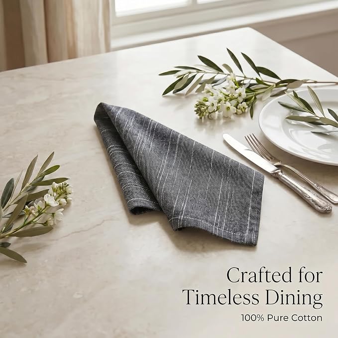Urban Villa Cloth Napkins Cotton 20x20 (Set of 12) Black/White - Image 8