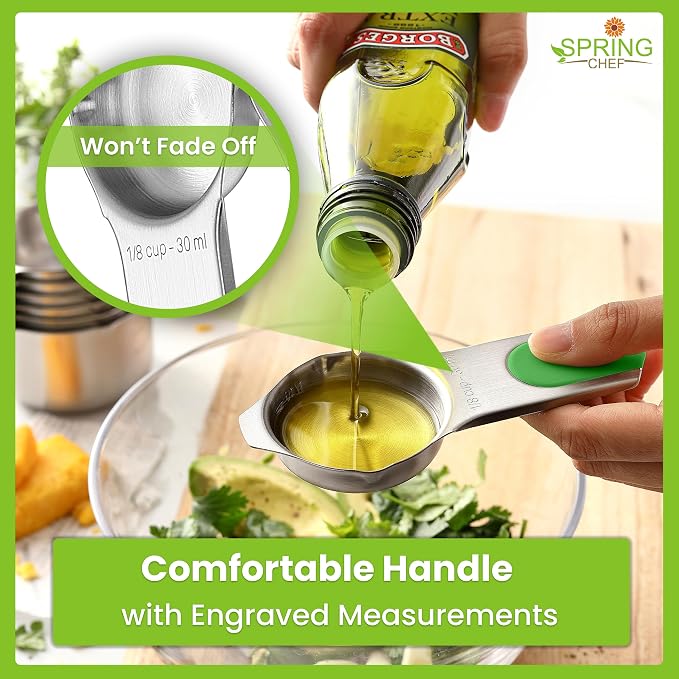 Spring Chef Magnetic Measuring Cups & Spoons Set of 15, Patented, Neon | Stackable Stainless Steel Measuring Cups & Heavy Duty Metal Measuring Spoons with Levelers for Dry & Liquid Ingredients - Image 5