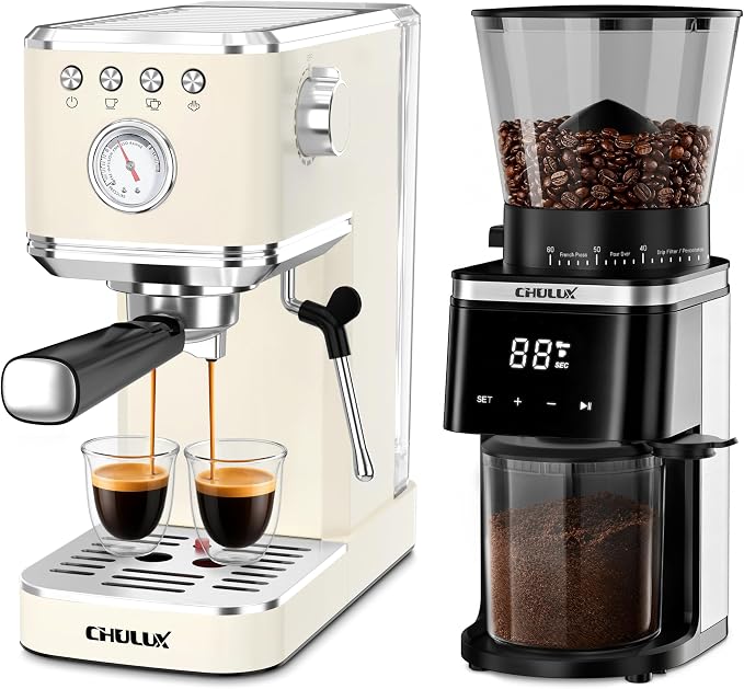 CHULUX Espresso Machine with Conical Burr Electric Coffee Grinder, Creamy by CHULUX