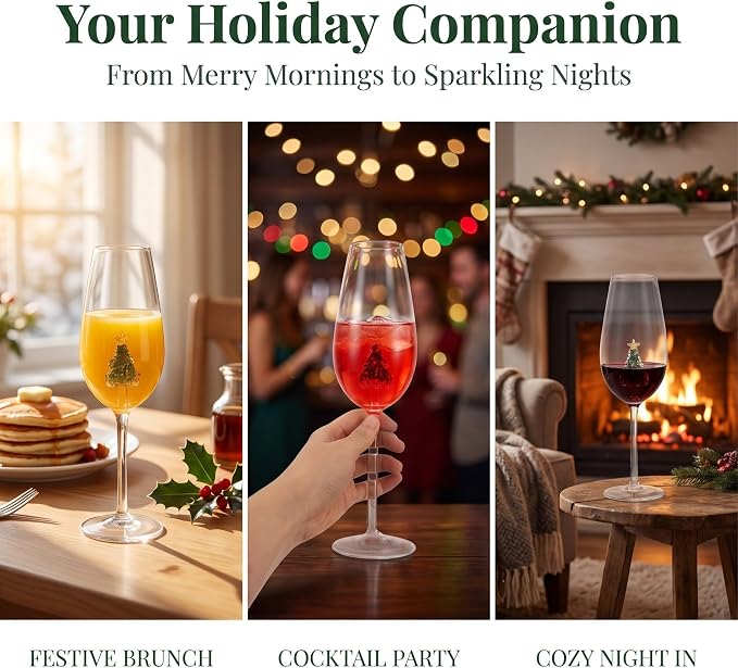 Zerodeko Christmas Wine Glasses: Decorative Glass Wine Goblet for Bar Pub | Xmas Tree Drinkware Cocktail Glassware for Christmas Parties Hosting - Image 9