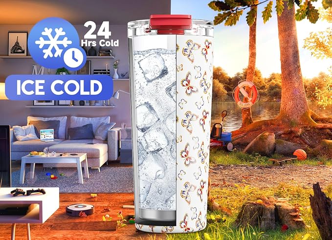 Meoky 24 oz Insulated Travel Coffee Mug: Leak Proof Lid, Jewel Butterfly | Stainless Steel Coffee Tumbler, Keeps Hot for 8 Hours or Cold for 24 Hours, Fits in Car Cup Holder, BPA Free - Image 4