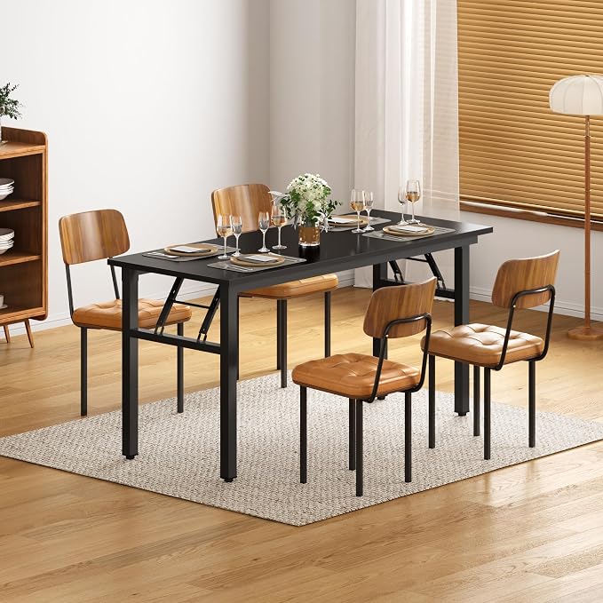 DlandHome 59.8 Inch Large Folding Computer Desk, Fully Assembled, Black | Foldable Writing Table, Portable Activity Conference Table for Home Office, Wood Top Metal Frame, Collapsible Easy Storage - Image 5