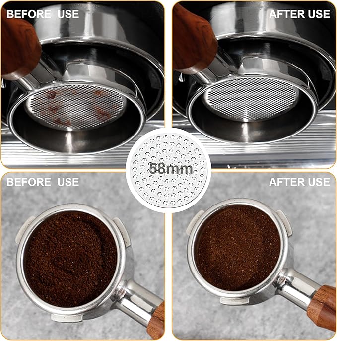 58mm Espresso Accessories Kit, Wooden Handle Espresso Tamper, WDT Tool, Puck Screen and Dosing Funnel Set Fits Delonghi 58 mm Espresso Coffee Machines and Portafilter, Barista Tools
