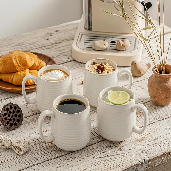 Coffee Mugs, 15 Ounce Coffee Cups Set of 6, Ceramic Tea Cups for Latte Milk Cappuccino Cocoa Mocha, Creamy White Mugs with Handle for Mom and Dad as Gifts, Dishwasher & Microwave Safe - Image 7