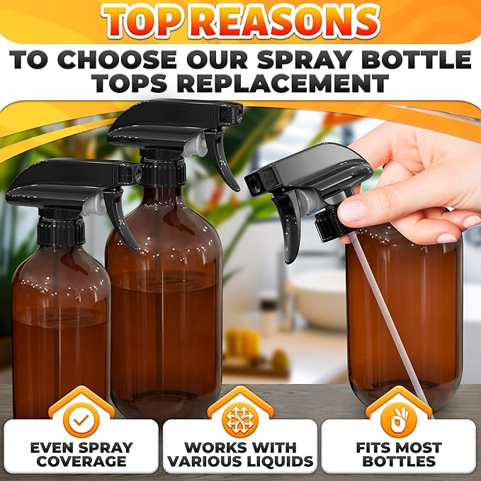 4 Pcs Spray Nozzle for Bottles - Spray Bottle Tops Replacement, Durable Plastic, Adjustable Length, 2 Spray Modes, Fits 8 Oz and 16 Oz Bottles, Good Sealable Fit for Home and Garden Use
