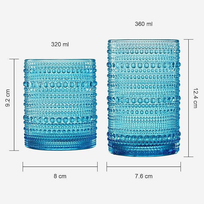 Khen Hobnail Beaded Highball Drinking Tumbler Glasses | Set of 12 | Color, Vintage Bubble Design Whiskey Glassware, Old-Fashioned, Embossed Design for Water, Wine, Cocktail Embossed, Rocks Glass - Image 5