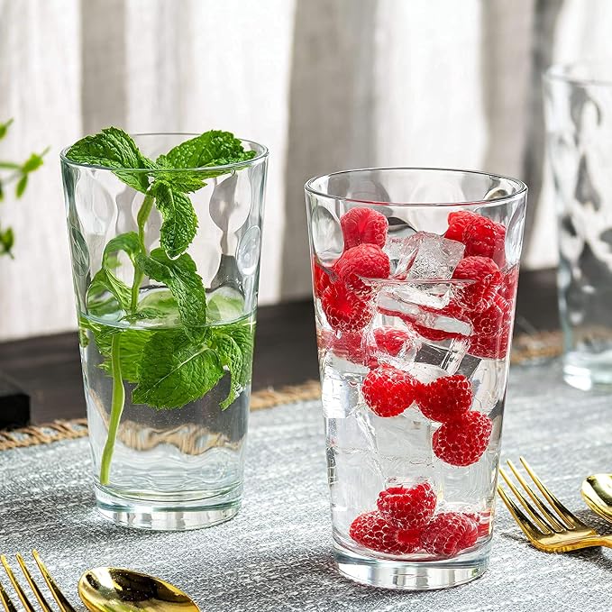 Set of 12 Elegant Everyday Stackable Drinking Glasses - Includes 4-17oz Highball Tumbler Glassware, 4-13oz DOF Rock Glasses, 4-7oz Juice Glasses for Mixed Drinks, Water, Beer, Wine. - Image 4