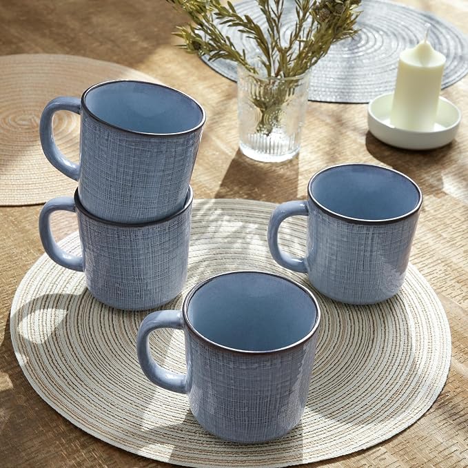 famiware Moonlight Coffee Mug Set of 4, 14oz Mug Set with Linen Finish, Coffee Cup Set with Handle for Latte, Cappuccino, Tea, Hot Cocoa, Microwave and Dishwasher Safe, Blue - Image 3