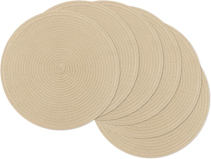 SHACOS 15 inch Round Braided Placemats Set of 6 Cotton Polyester Heat Resistant Table Mats Washable Place Mats for Dinner Party Table Decoration (Light Beige, 6) by SHACOS