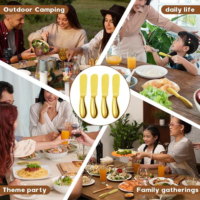 Butter Knife Butter Spreader Knife Gold Butter Knives 4 PCS Cheese Spreader Knives Set Stainless Steel Charcuterie Knives Butter Knife Spreader for Cold Butter Cheese Jam Spreading, MLU047-3BK - Image 6