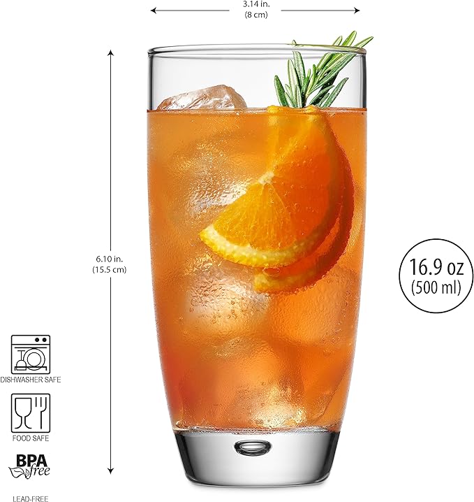 Glaver's Highball Glasses Set Of 4, 16 Oz. Drinking Glasses, Unique Water Glass Cups For Juice, Cocktails, Soda, Heavy Bottom Tumbler Glass - Image 4