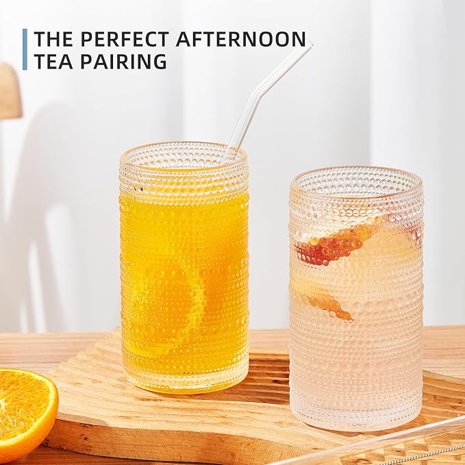 16oz Hobnail Drinking Glasses Set of 12, Vintage Large Capacity Embossed Clear Tumblers, Highball Glasses for Water, Cocktail, Beer, Whiskey, Juice & Bar Use - Image 5