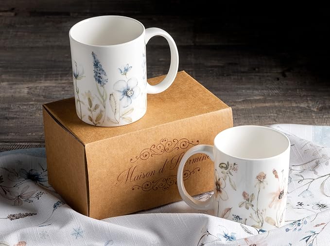 Maison d' Hermine Coffee Mug with Handles Tea Cups (12 Ounce, Pack of 2) | Fine Bone China Coffee Mugs for Hot Beverages Cappuccino Latte Home Restaurant Hotel Spring Summer -Ice Florals - Image 9