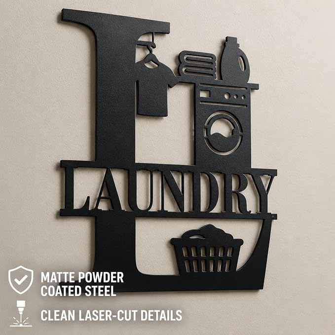 Laundry Room Metal Wall Decor, Farmhouse Laundry Sign, 14 Inch | 14-inch matte black metal laundry room sign with pre-drilled holes for farmhouse, modern, or rustic wall decor. - Image 5