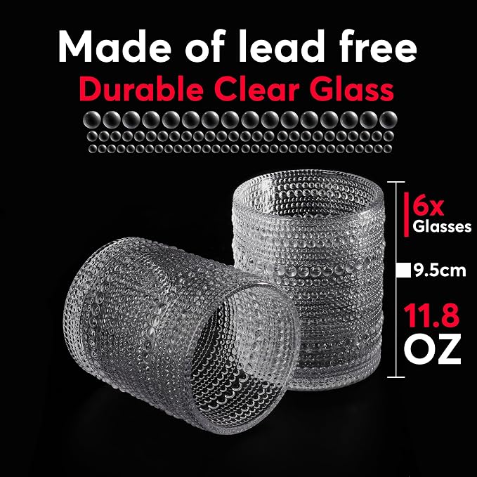 Hobnail Drinking Glasses, Vintage Glassware Set of 6, Vintage Drinking Glasses 11.8 oz, Bubble Glasses Drinking, Hobnail Glasses, Vintage Glass Cups, Jupiter Glasses for Juice, Soda, Beer, Whisky - Image 4