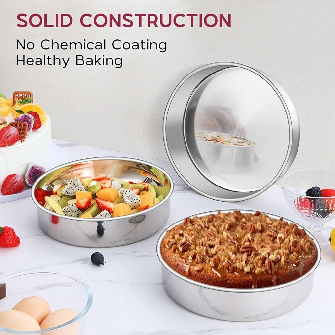 Onader 8 Inch Round Cake Pan, Stainless Steel Baking Pan Set of 3, Birthday Wedding Cake Tin - Image 8