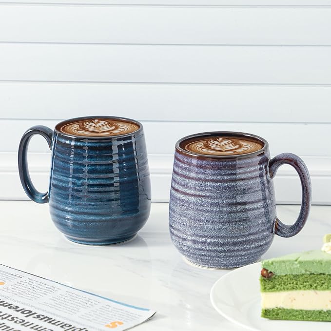 Hasense Large Coffee Mugs Set of 2, Ceramic 20 oz Coffee Cups for Office and Home, Modern Coffee Mug with Big Handle for Latte Coffee Tea Soup as Gifts, Dishwasher & Microwave Safe, Blue and Purple - Image 5