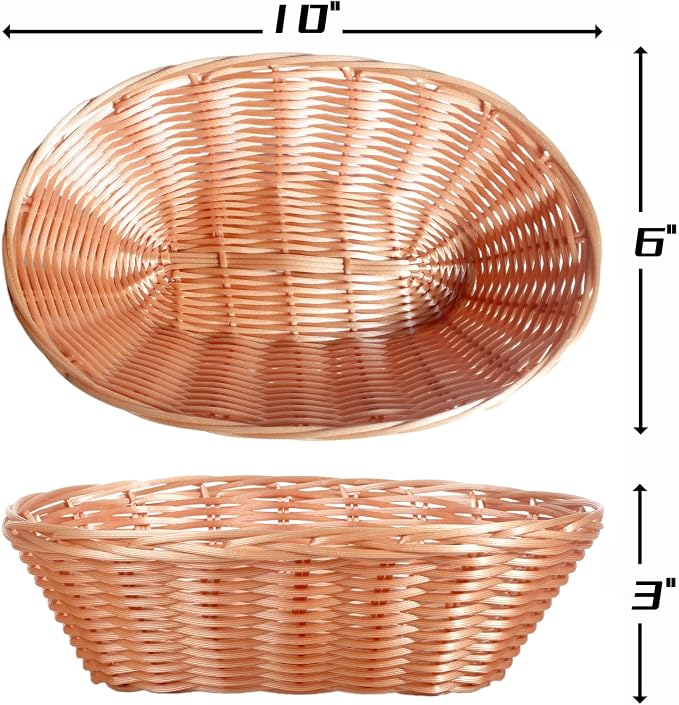 12 Pack Plastic Oval Woven Baskets, 10"L x 6"W x 3"H | Small Bread and Fruit Baskets, For Food Storage, Serving, Gift Packaging, Kitchen and Restaurant Display or Storage Basket - Image 2