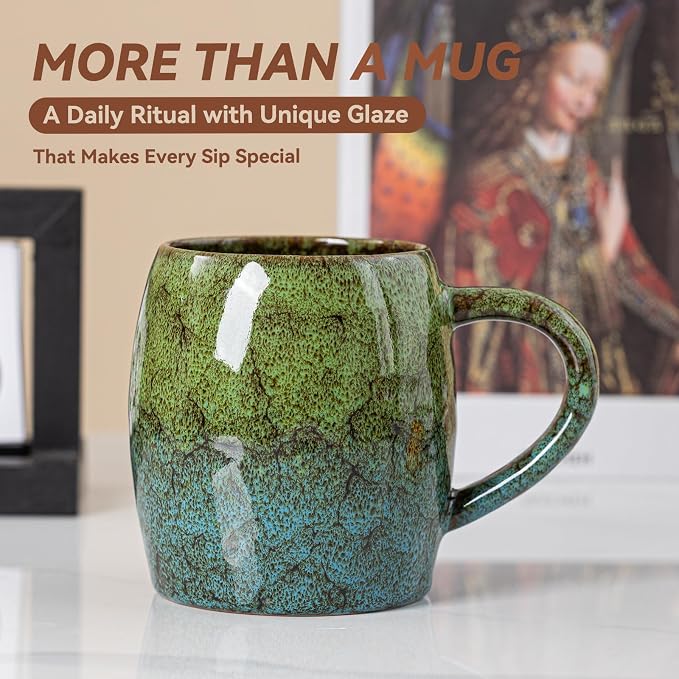 Handmade 22oz Ceramic Coffee Mug, Ergonomic Large Handle, Ideal Gift for Coffee Lovers, Microwave & Dishwasher Safe (Minute-Green&Blue) - Image 9