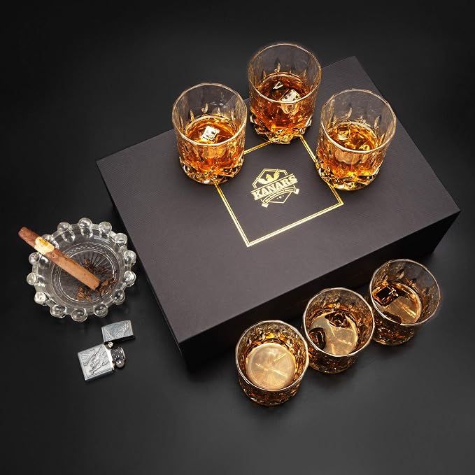 KANARS Whiskey Glasses Set of 6 with Elegant Gift Box for Liquor Scotch Rum | 10 Oz Premium Old Fashioned Crystal Glass Tumbler Bourbon Gifts for Birthday Thanksgiving Christmas Housewarming - Image 8