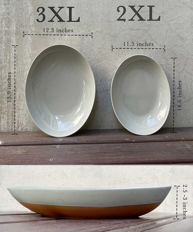 MORA Ceramic Large Serving Bowls- Set of 2 Oval Platters for Entertaining. Modern Kitchen Dishes for Dinner, Fruit, Salad, Turkey, etc. Oven and Dishwasher Safe, 110/80 oz, 16" / 14.6" - Earl Grey - Image 2