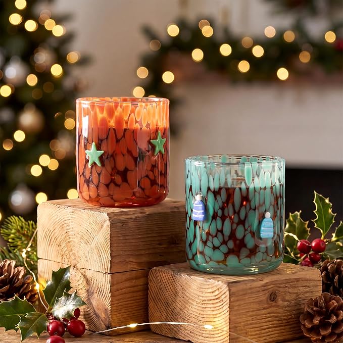 LemonRoad 2 Pcs Christmas Glass Cups 16 oz Green Star Mini Hat Icon Juice Glasses Double Old Fashioned Wine Coffee Cocktail Cups Drinking Glassware for Holiday Xmas Party Supplies Gift - Image 4