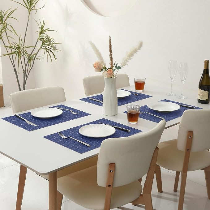 Leetaltree Blue Placemats Set of 4 - Heat Resistant Non-Slip Place mats for Dining Table, Washable Durable PVC Vinyl Woven Table Mats（Blue, 4） - Image 6