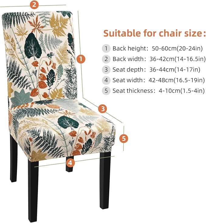 Fuloon Dining Chair Slipcover, Stretch Parson Chair Protector for Home | Printed Cluster Leaves, Set of 6, Super Fit, Washable, Suits for Hotel, Dining Room, Ceremony, Banquet Party - Image 3