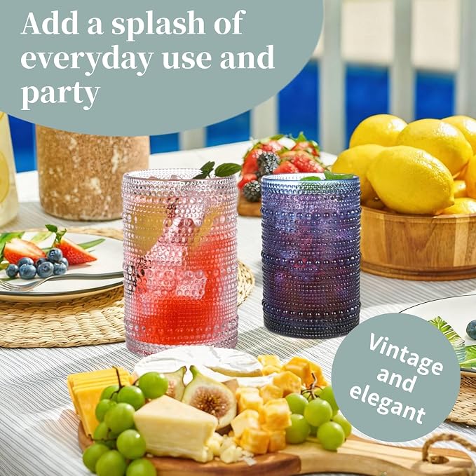 Colored Hobnail Drinking Glasses Set of 6, 15 oz Vintage Highball Glasses, Drinkware Kitchen Glasses for Cocktail, Iced Coffee, Beer, Ice Tea, Wine, Whiskey, Water - Image 2